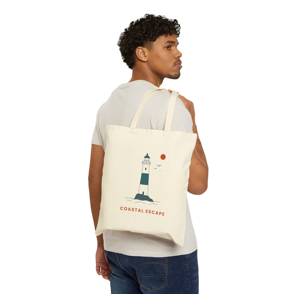 "Coastal Escape" Tote Bag, Lighthouse Canvas Beach Shopper