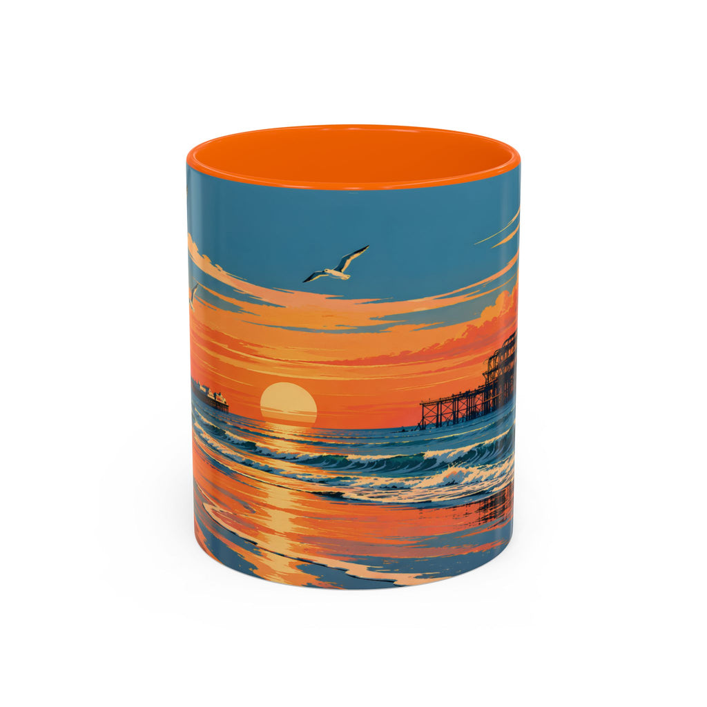 Brighton West Pier Sunset Mug, Seaside Art Coffee Cup