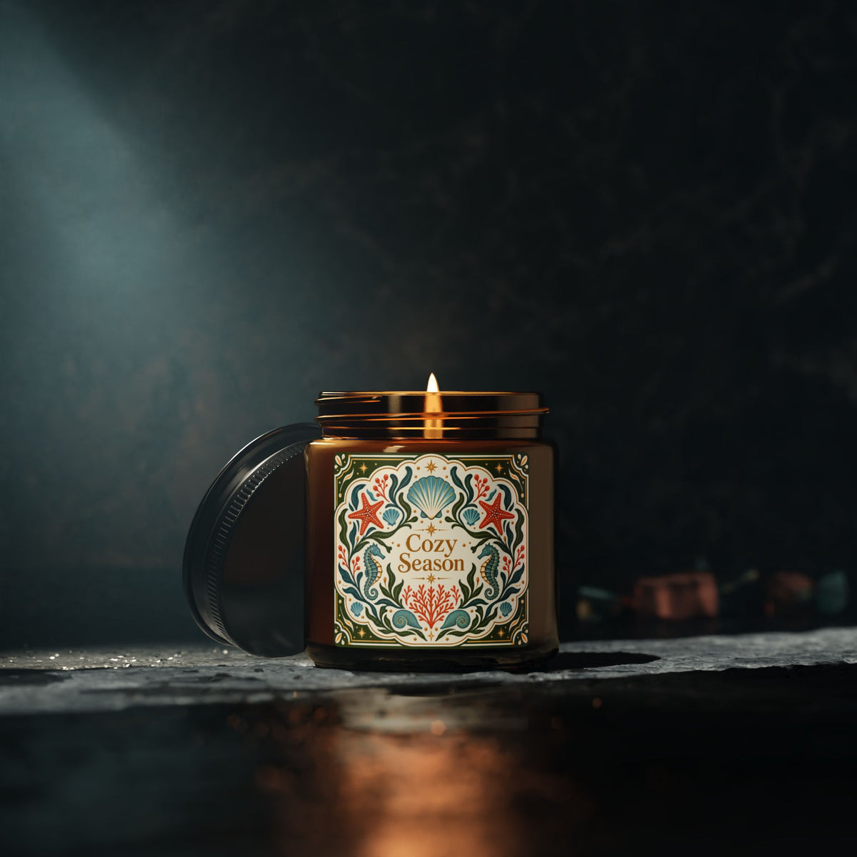 Cozy Season Coastal Soy Candle,  Amber Jar Nautical Candle