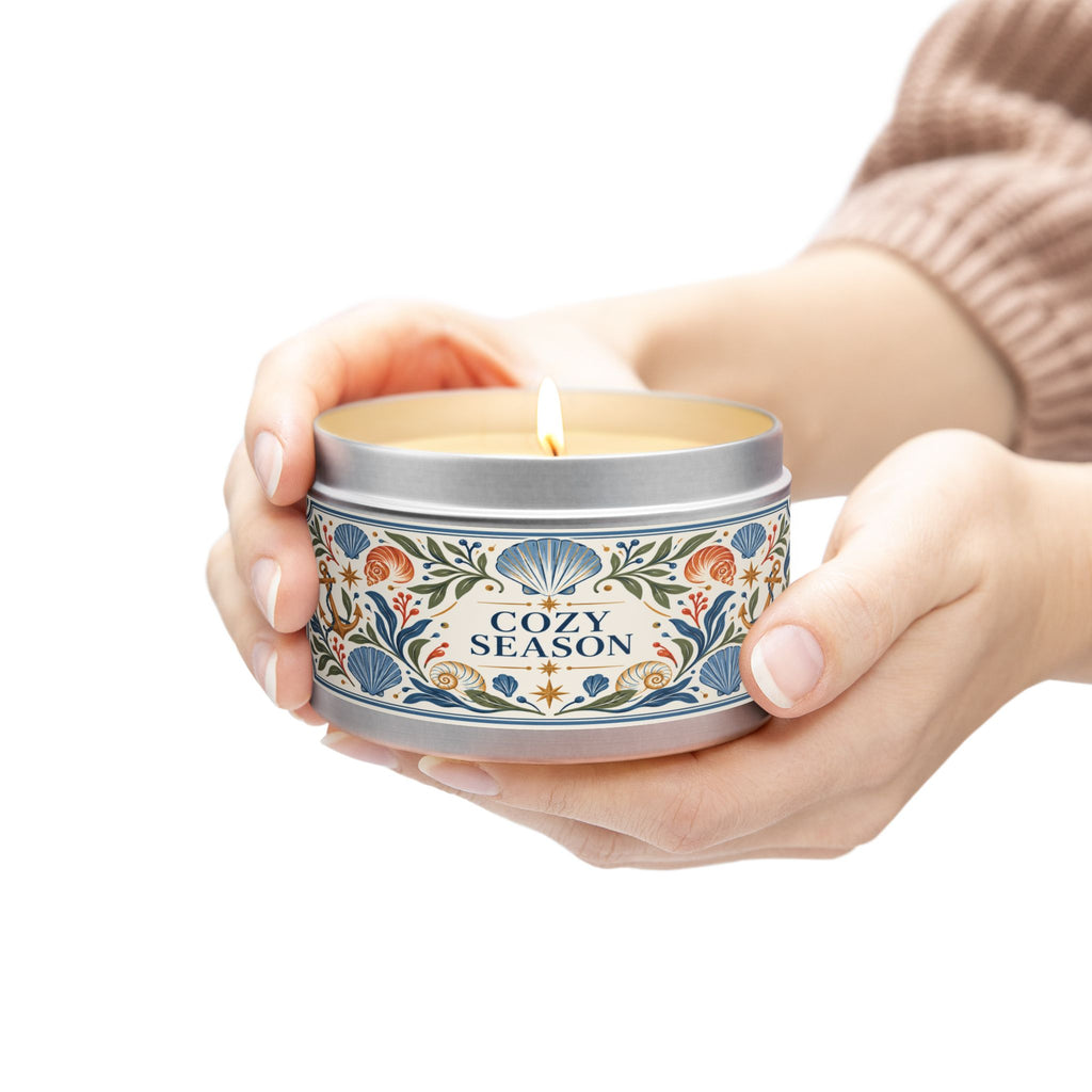 Cozy Season Coastal Candle Tin, Autumn Ocean-Inspired Candle