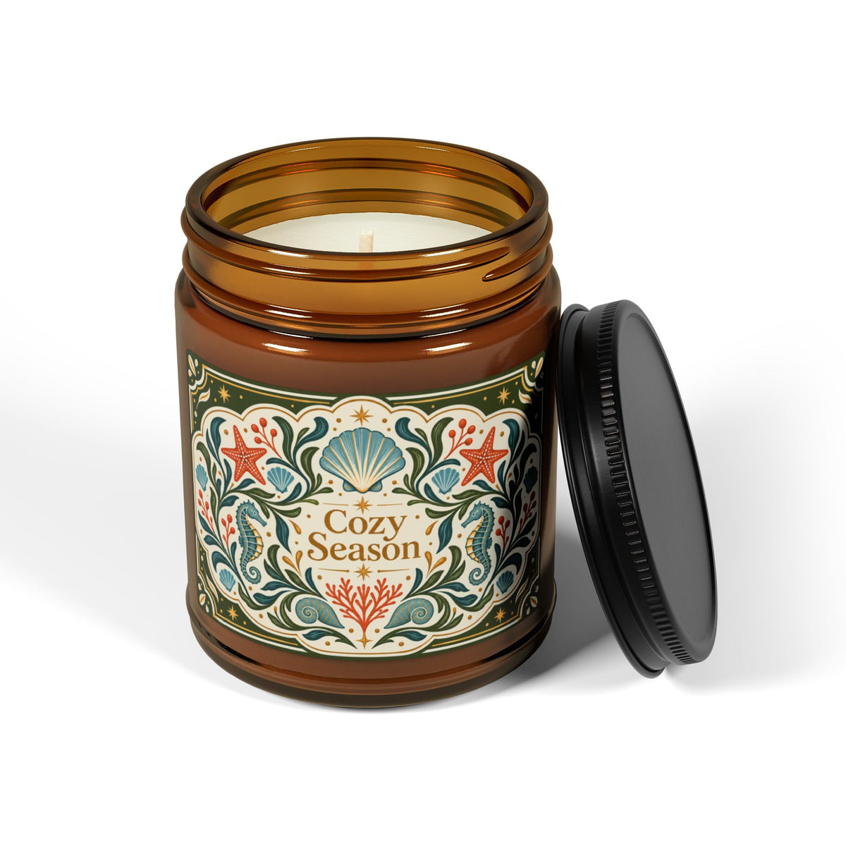 Cozy Season Coastal Soy Candle,  Amber Jar Nautical Candle