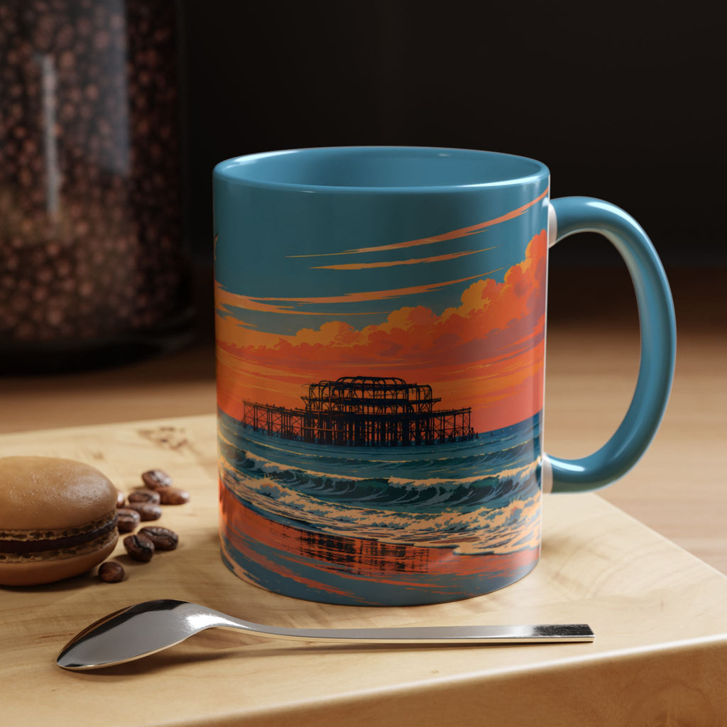 Brighton West Pier Sunset Mug, Seaside Art Coffee Cup