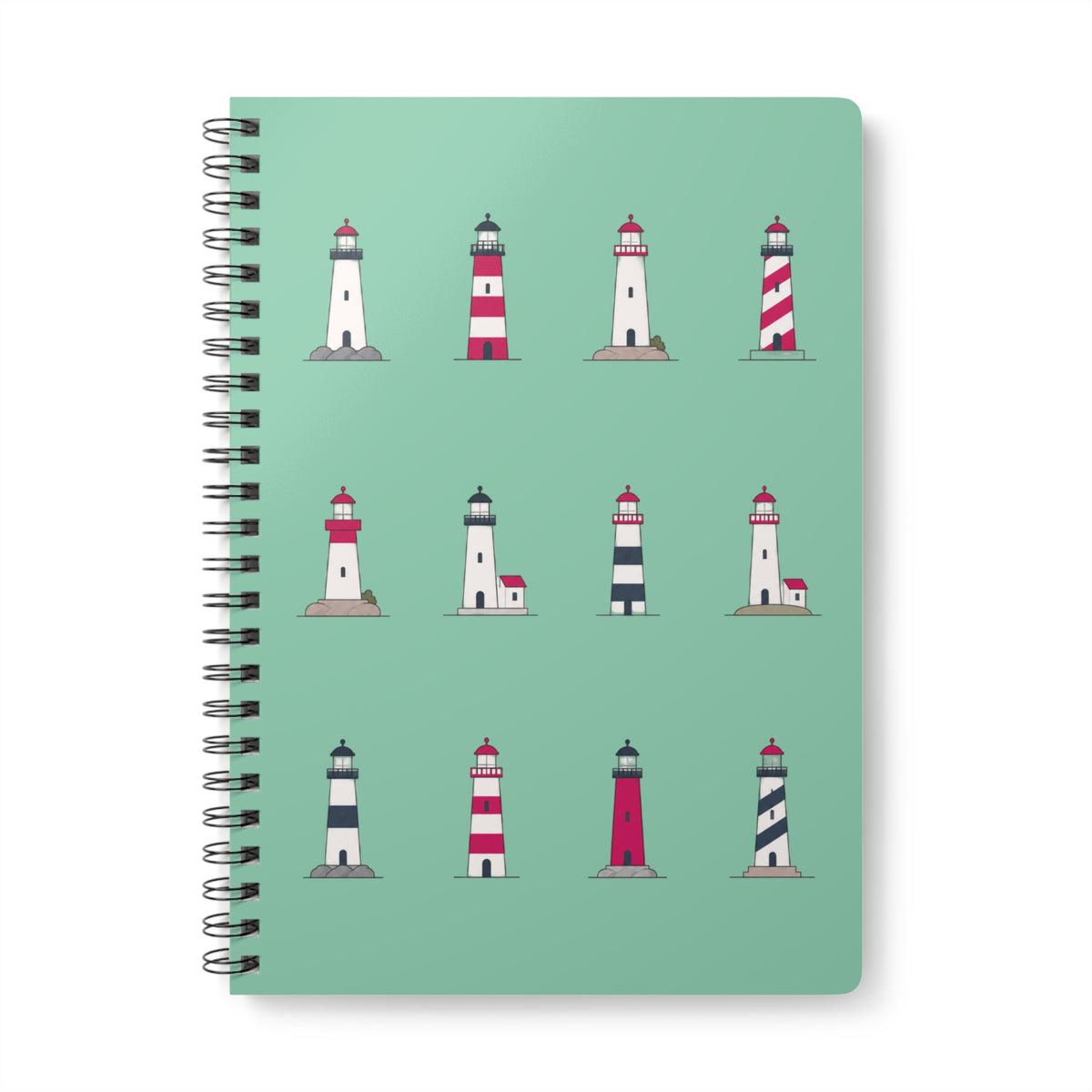 Lighthouse Pattern A5 Spiral Notebook - Green