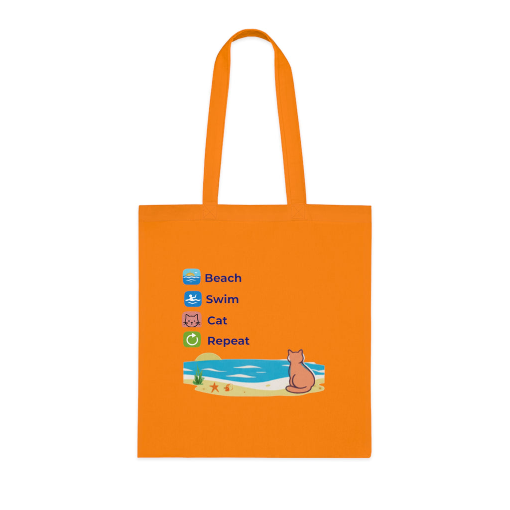 "Beach • Swim • Cat • Repeat" Cotton Tote Bag