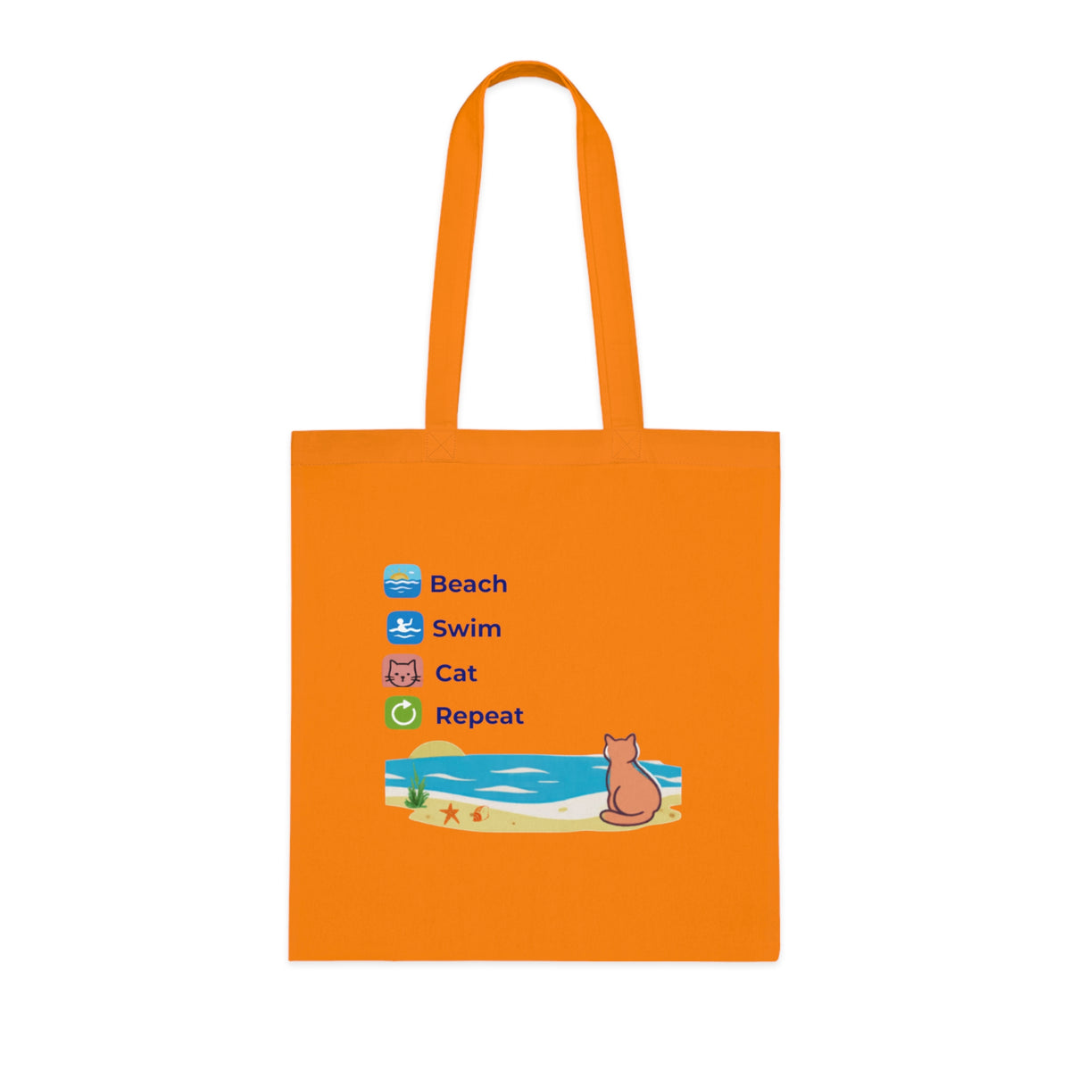 "Beach • Swim • Cat • Repeat" Cotton Tote Bag