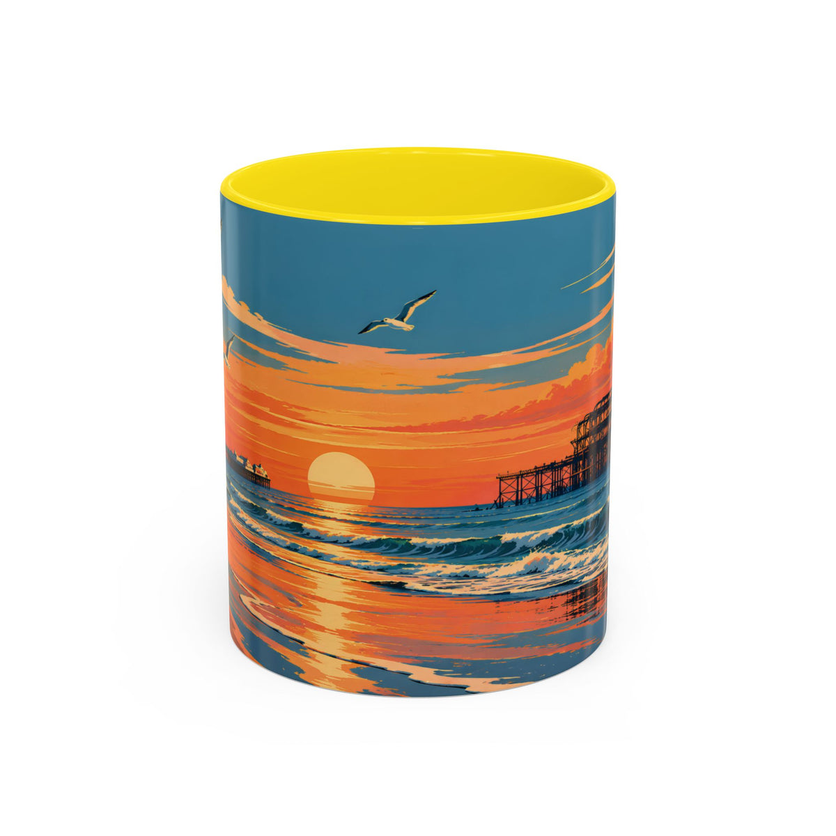Brighton West Pier Sunset Mug, Seaside Art Coffee Cup