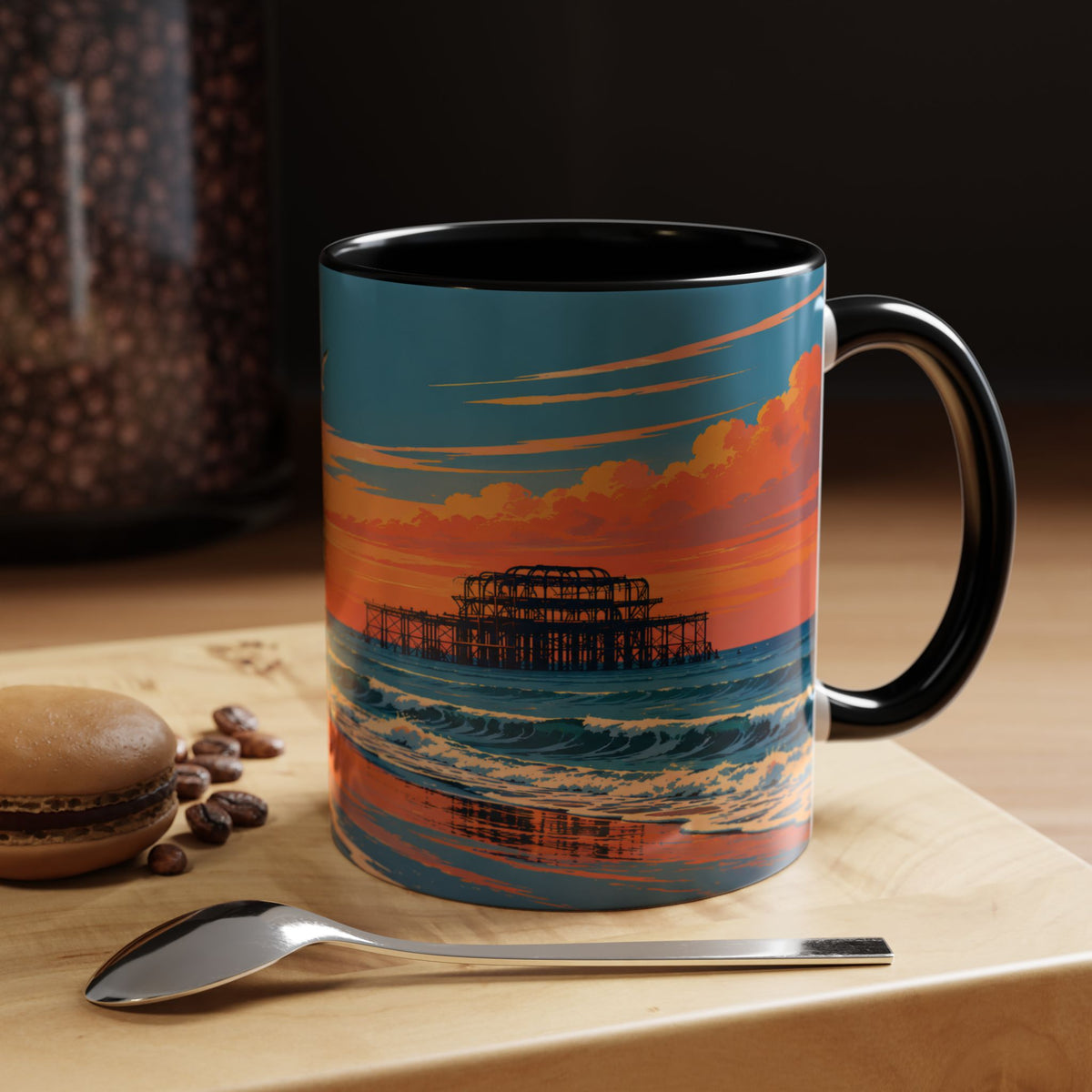 Brighton West Pier Sunset Mug, Seaside Art Coffee Cup