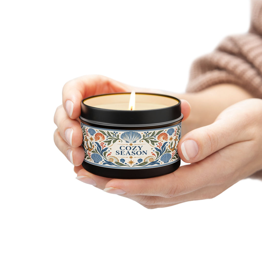Cozy Season Coastal Candle Tin, Autumn Ocean-Inspired Candle