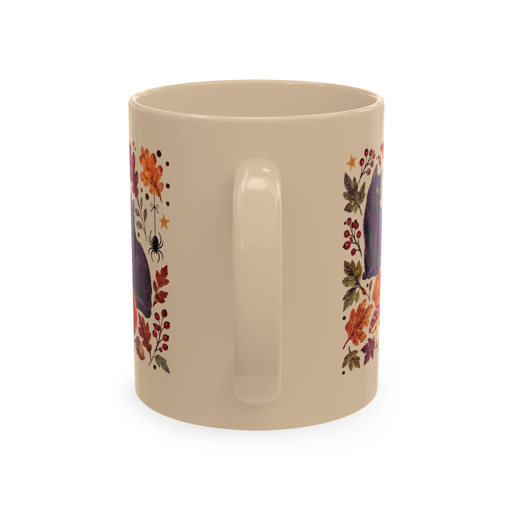 Autumn Black Cat Ceramic Mug,  Pumpkins Fall Coffee Cup