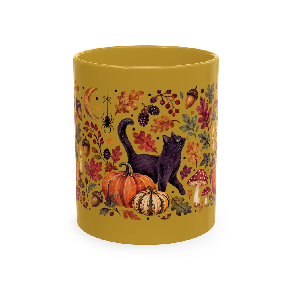 Autumn Black Cat Ceramic Mug,  Pumpkins Fall Coffee Cup
