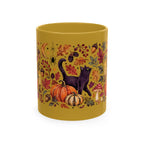Autumn Black Cat Ceramic Mug,  Pumpkins Fall Coffee Cup