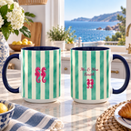 Personalized Striped Coffee Mug, Custom Name Seahorse Cup
