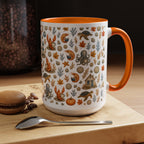 Autumn Coastal Pattern Coffee Mug, Fall Sea Creatures & Leaves (11/15oz)