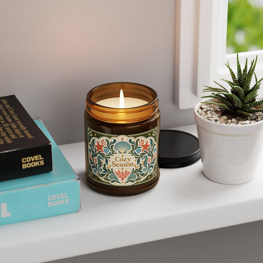 Cozy Season Coastal Soy Candle,  Amber Jar Nautical Candle