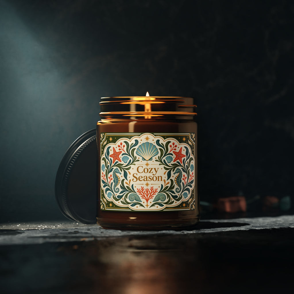 Cozy Season Coastal Soy Candle,  Amber Jar Nautical Candle