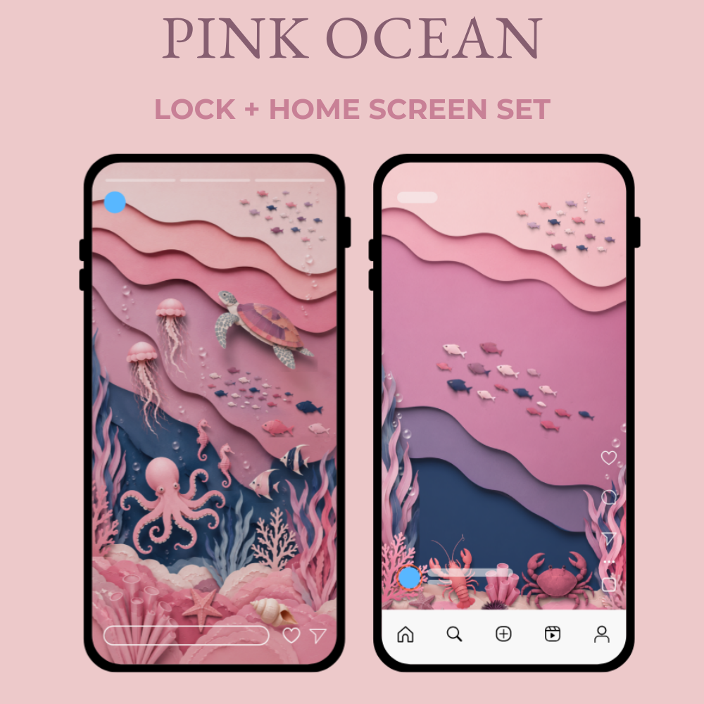 Pink Ocean Phone Wallpaper Set, Lock & Home Screens