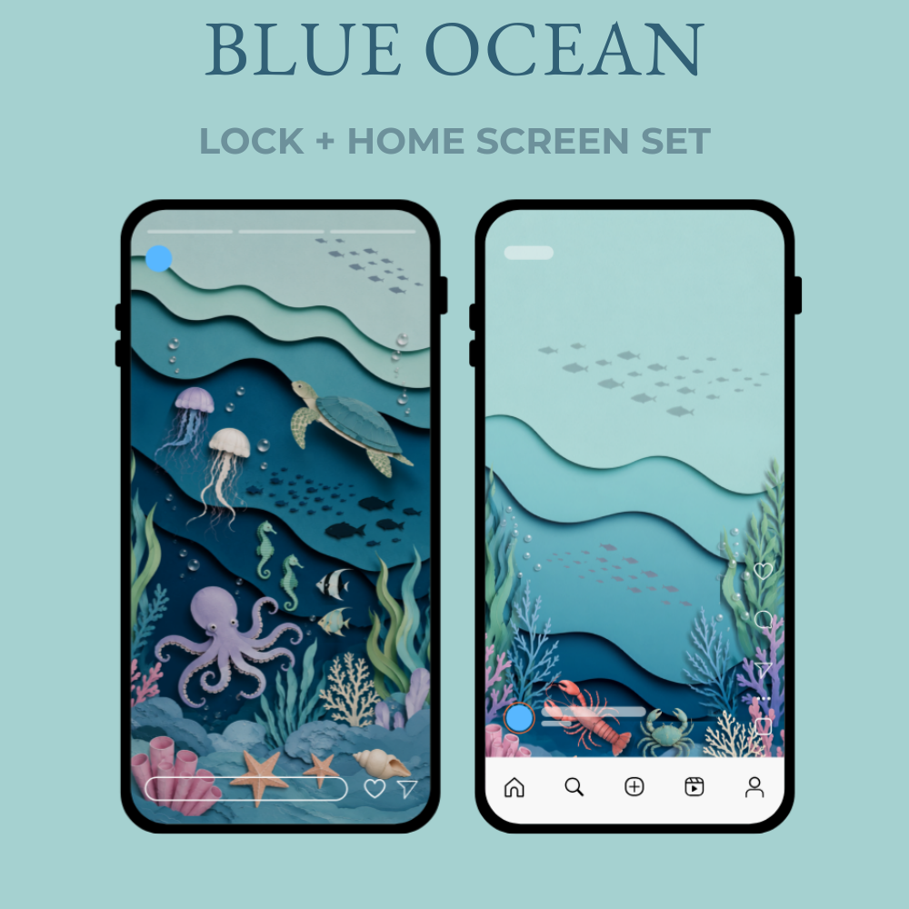 Blue Ocean Phone Wallpaper Set, Coastal Lock & Home Screen