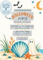 Halloween Coastal Digital Invitation, Beach Halloween Party Invitation, Printable & Mobile Invite