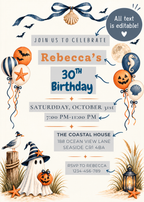 Coastal Halloween Birthday Invitation Template, Printable & Digital Invitation