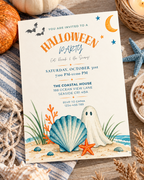 Halloween Coastal Digital Invitation, Beach Halloween Party Invitation, Printable & Mobile Invite