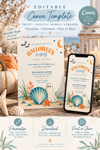 Halloween Coastal Digital Invitation, Beach Halloween Party Invitation, Printable & Mobile Invite