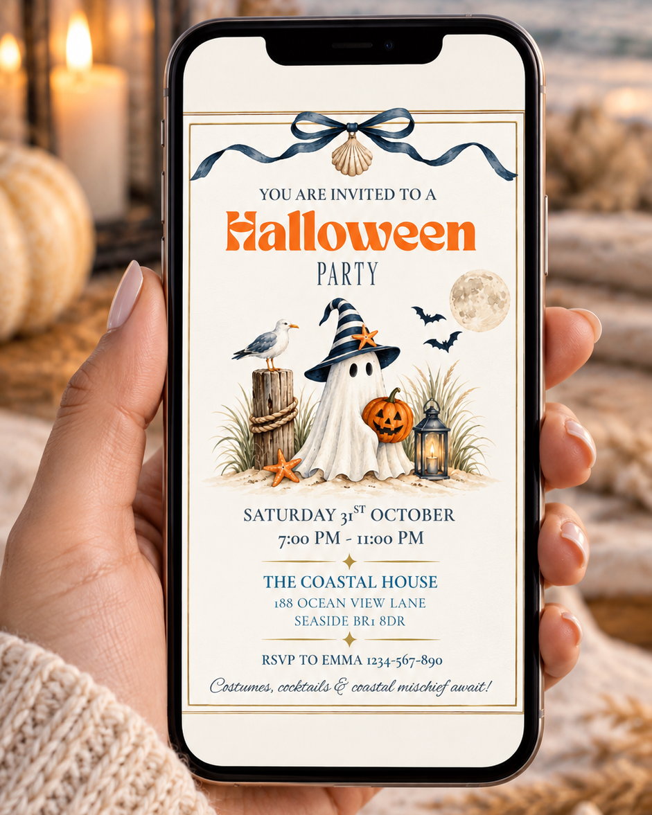 Halloween Party Invitation, Coastal Halloween Party Invite, Digital & Printable Invitation