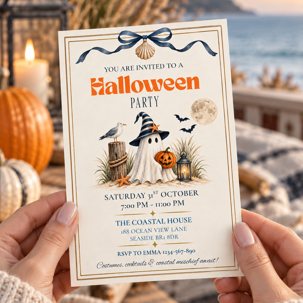 Halloween Party Invitation, Coastal Halloween Party Invite, Digital & Printable Invitation