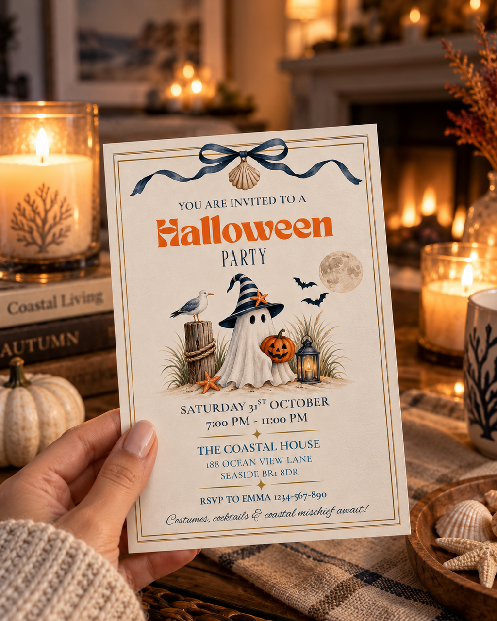 Halloween Party Invitation, Coastal Halloween Party Invite, Digital & Printable Invitation