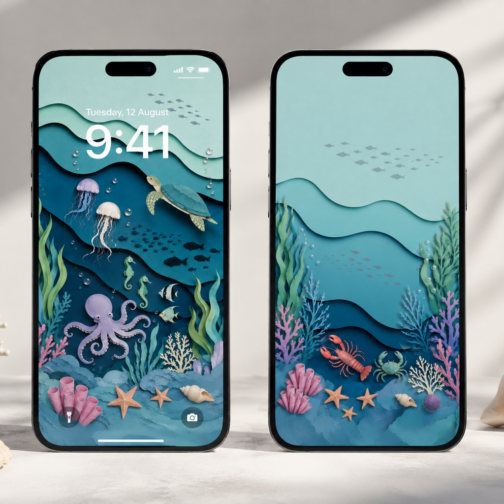 Blue Ocean Phone Wallpaper Set, Coastal Lock & Home Screen