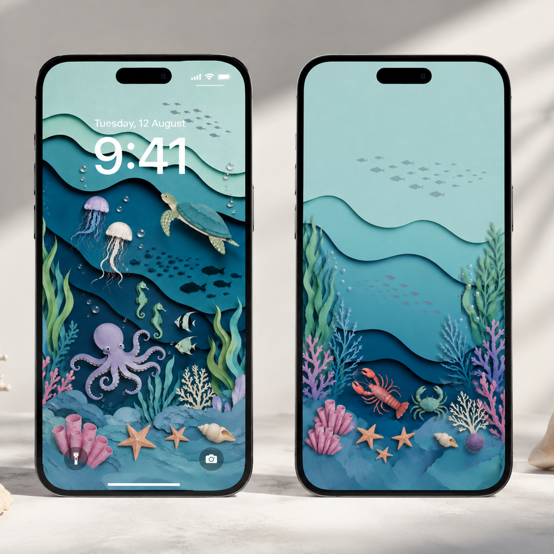 Blue Ocean Phone Wallpaper Set, Coastal Lock & Home Screen