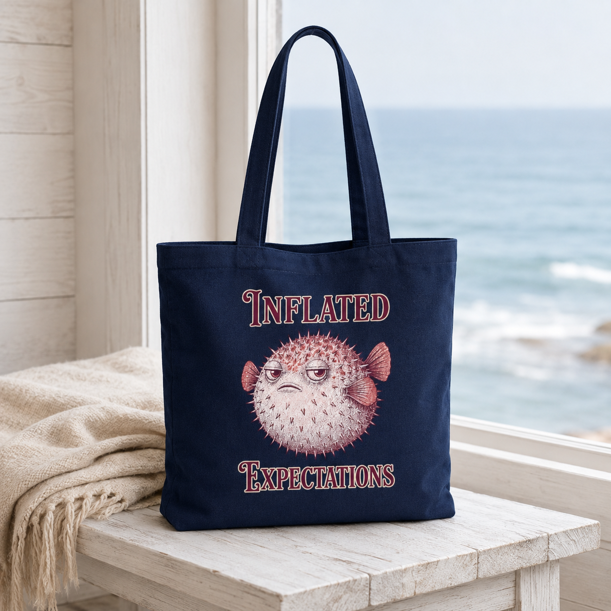 "Inflated Expectations" Pufferfish Tote Bag