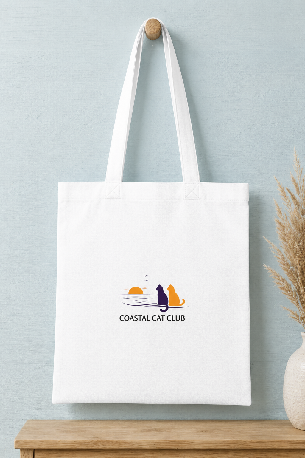 "Coastal Cat Club" Cotton Tote  Bag