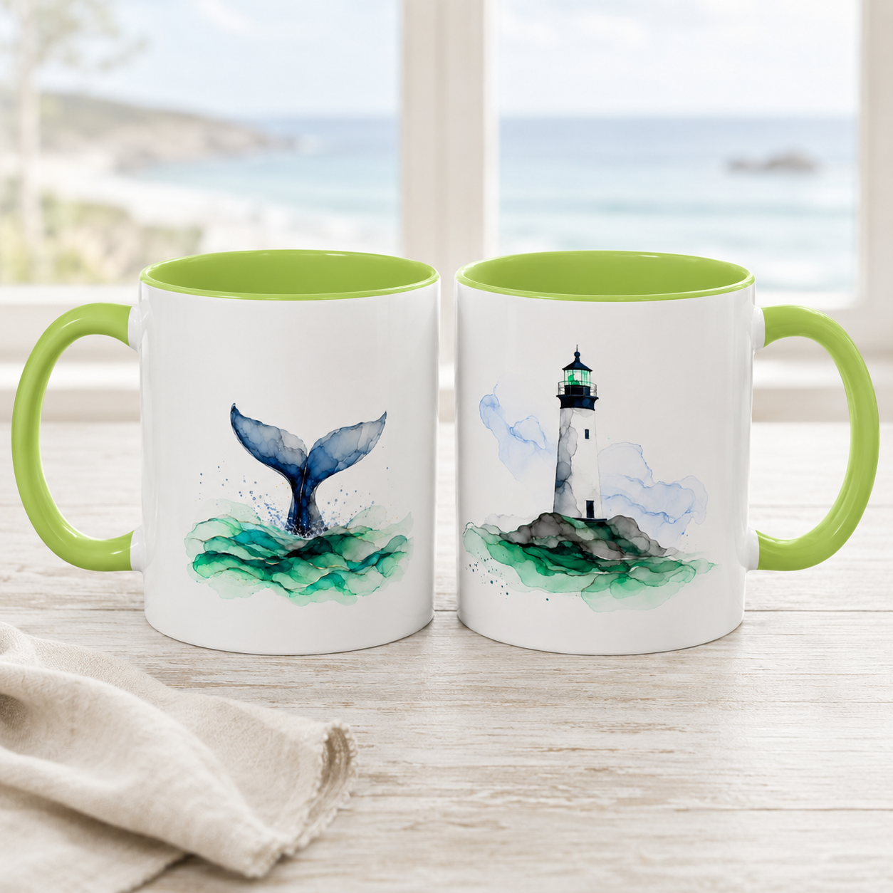 Lighthouse and Whale Tail Ceramic Mug