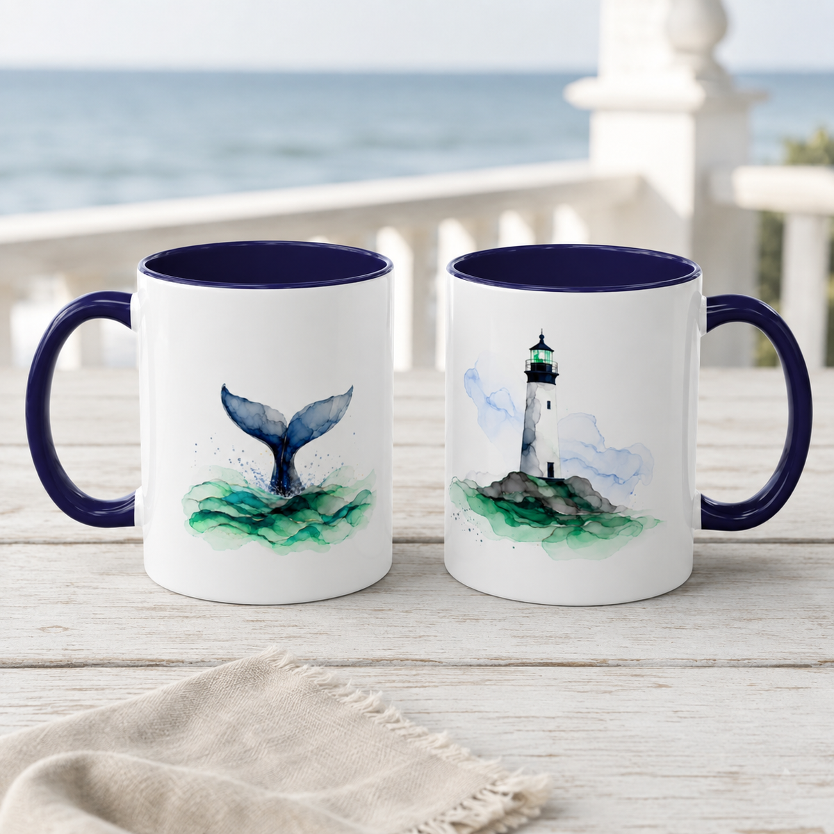 Lighthouse and Whale Tail Ceramic Mug