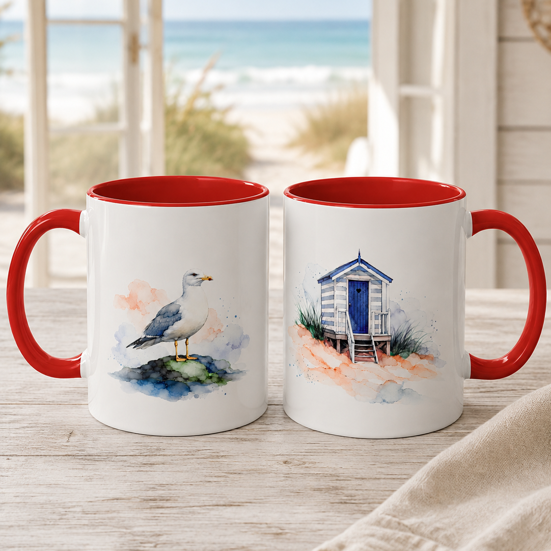 Beach Hut and Seagull Ceramic Mug