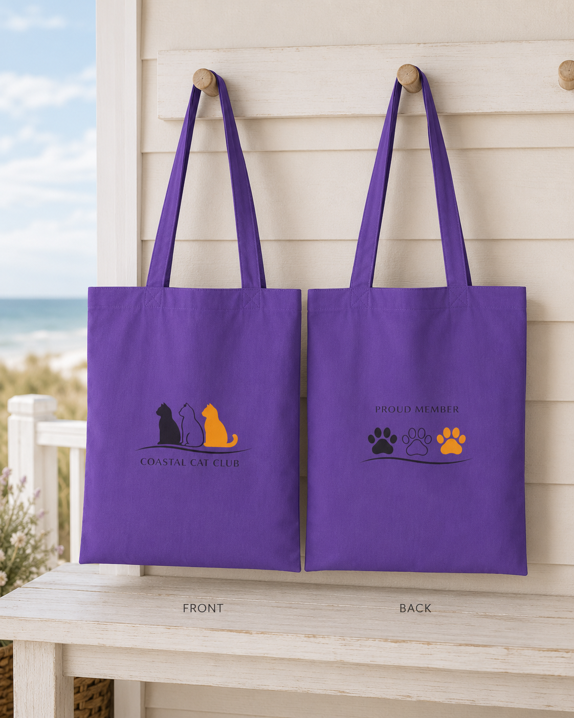Cotton Tote Bag for Cat Lovers "Coastal Cat Club"