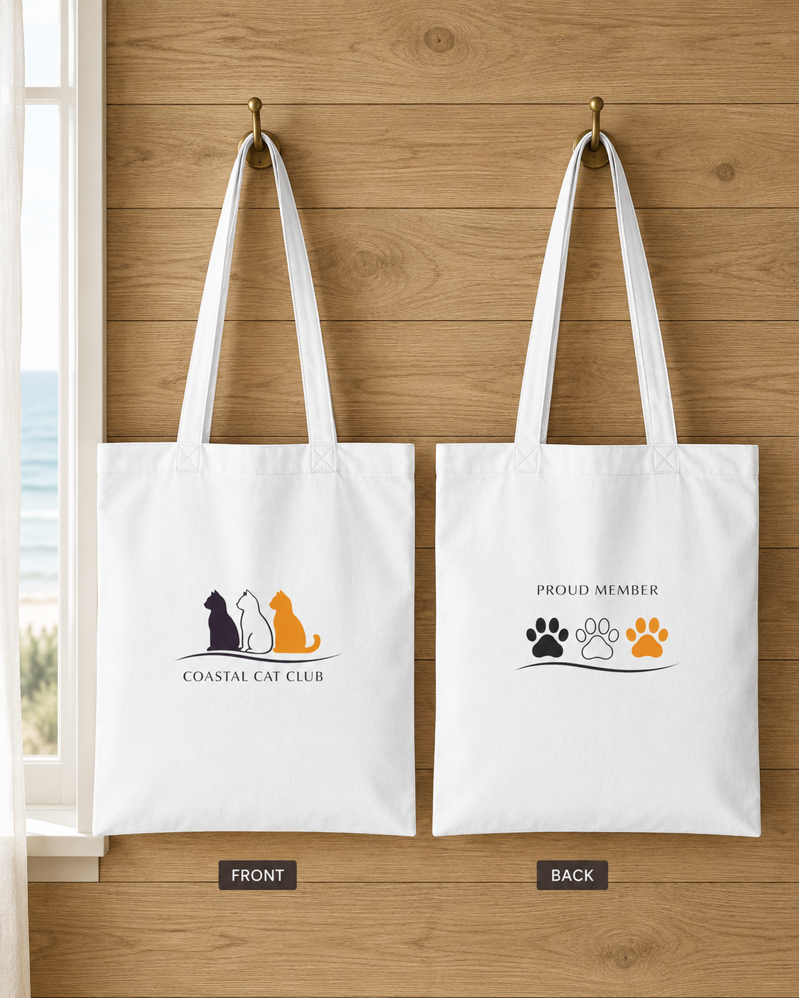 Cotton Tote Bag for Cat Lovers "Coastal Cat Club"