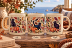 Autumn Black Cat Ceramic Mug,  Pumpkins Fall Coffee Cup