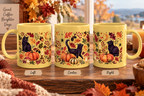 Autumn Black Cat Ceramic Mug,  Pumpkins Fall Coffee Cup