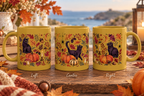 Autumn Black Cat Ceramic Mug,  Pumpkins Fall Coffee Cup