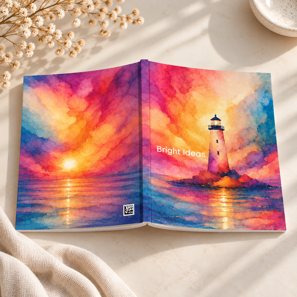 'Bright Ideas' - Lighthouse Illustration A5 Softcover Notebook