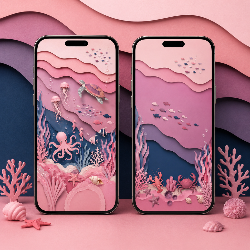 Pink Ocean Phone Wallpaper Set, Lock & Home Screens