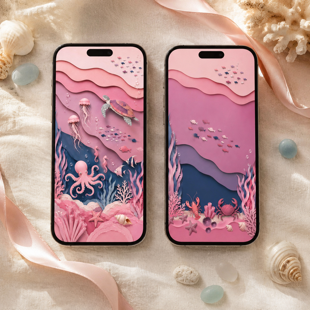 Pink Ocean Phone Wallpaper Set, Lock & Home Screens