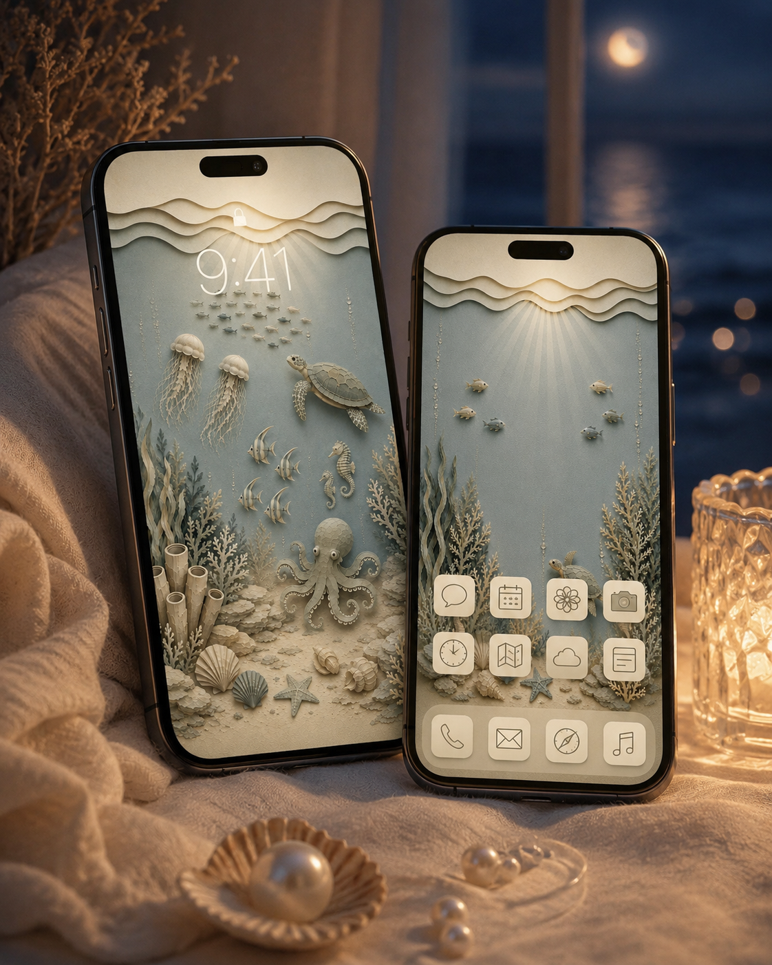 Dreamy Ocean Phone Wallpaper Set, Coastal Lock & Home Screen