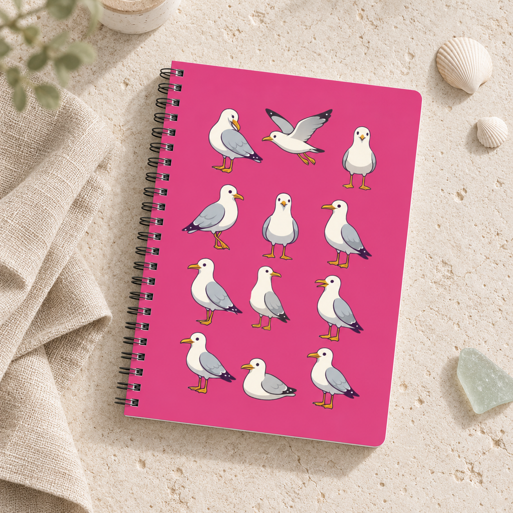 Seagull Pattern A5 Spiral Notebook — Pink