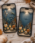 Coastal Halloween Phone Wallpaper Set, Spooky Pumpkin Lock & Home Screen Backgrounds