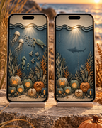 Coastal Halloween Phone Wallpaper Set, Spooky Pumpkin Lock & Home Screen Backgrounds