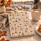Autumn Coastal Hardcover Journal, Lined Nautical Notebook with Lighthouses and Sailboats