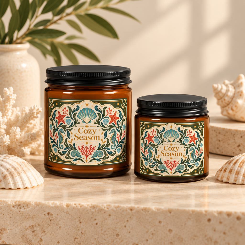 Cozy Season Coastal Soy Candle,  Amber Jar Nautical Candle