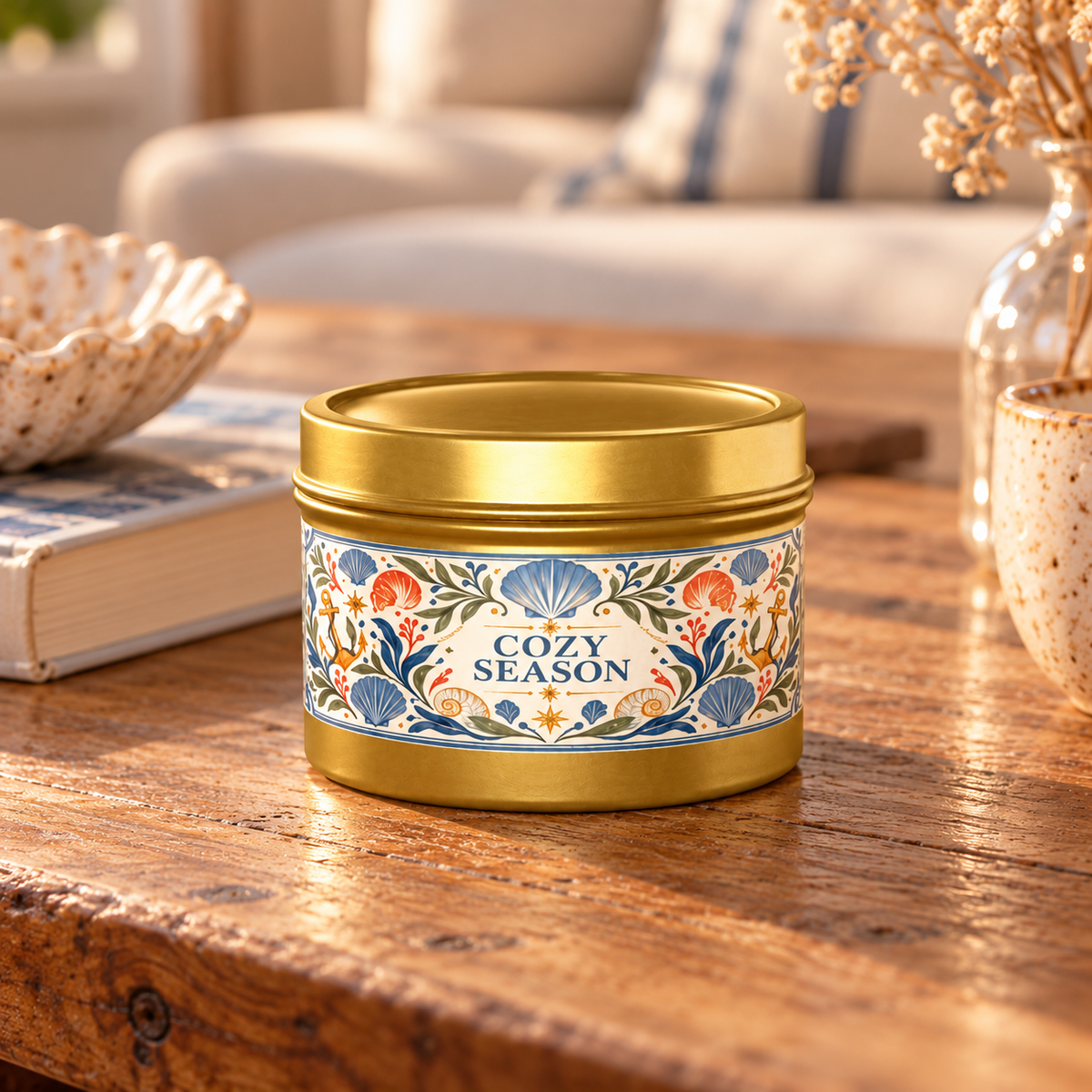 Cozy Season Coastal Candle Tin, Autumn Ocean-Inspired Candle